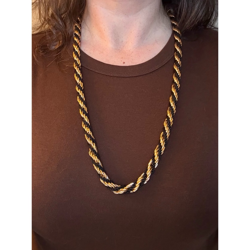 CHUNKY Vintage Twisted Rope Two-Tone Chain Necklace Gold & Black
